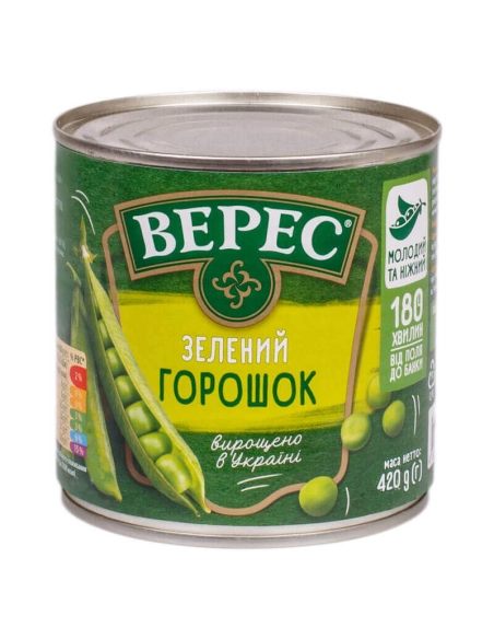 Горошок зелений консервований зі свіжого зеленого горошку420г