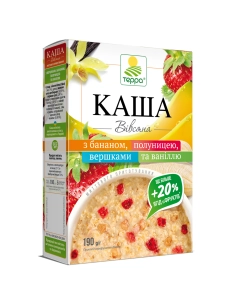 Каша вівсяна з вершками, бананом, полуницею та ваніллю миттєвого приготування 0,19 кг