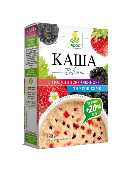 Каша вівсяна з вершками,полуницею та ожиною миттєвого приготування 0,19 кг