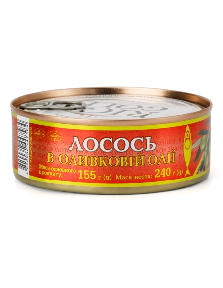 Консерви рибні"Лосось в оливковій олії",ж/б№3, з ключем240г ТМРизьке золото(24шт в уп)
