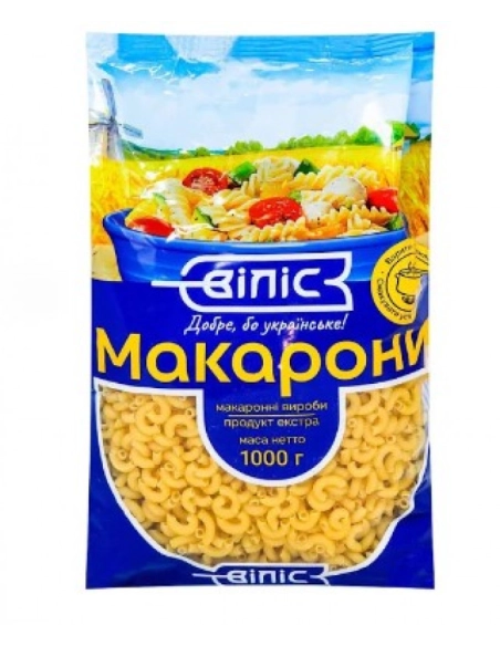 Макаронні вироби 1 КГ "Ріжки виті" /ВІЛІС/