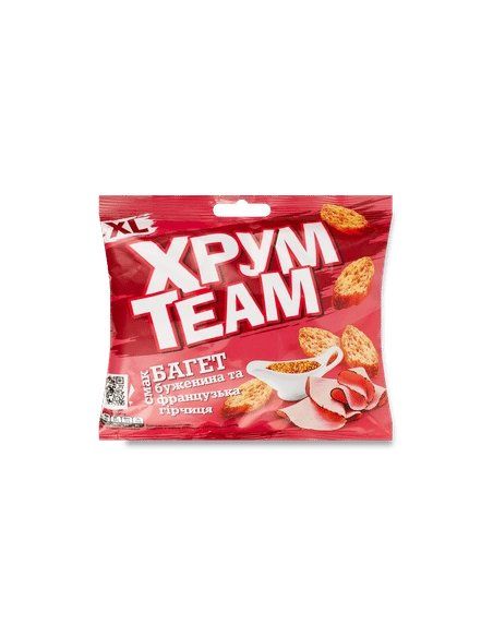 Сухарики зі смаком буженини та французької гірчиці , серія "Багет" ТМ"ХрумTeam" 100г
