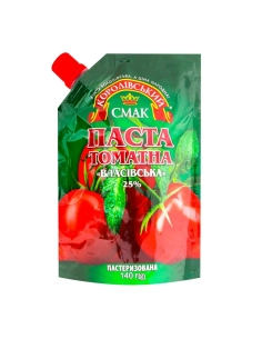 Томатна паста "Власівська"(пастеризована) 25% ТМ Королівський смак дой пак зі штуцером 140гр