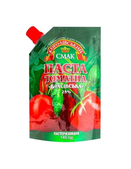 Томатна паста "Власівська"(пастеризована) 25% ТМ Королівський смак дой пак зі штуцером 140гр