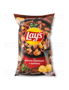 Чипси картопляні зі смаком м*ясної пательні з грибами ,ТМ Lay*s120г