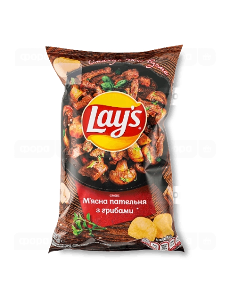 Чипси картопляні зі смаком м*ясної пательні з грибами ,ТМ Lay*s120г
