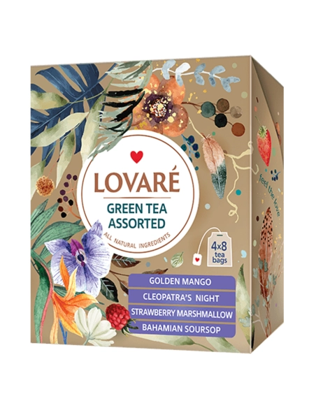 LOVARE Чай зелений асорті "Assorted green tea" 50пак.в індивідуальних конвертах по 2г