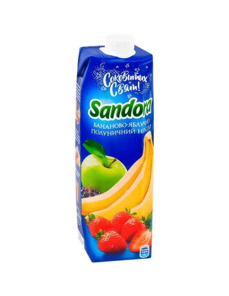 Бананово-яблучно-полуничний нектар з м'якоттю стерилізований, ТМ 'Sandora' 0.95л