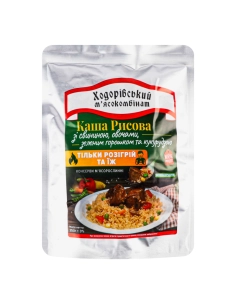 Каша рисова зі свининою,овочами,зеленим горошком та кукурудзою 350 г