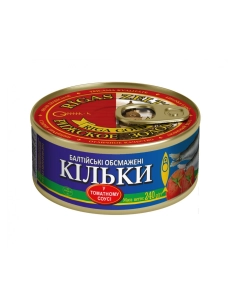 Консерви рибні"Кільки балтійські обсмажені у т/с, ж/б№3, з ключем, 240г.ТМ Ризьке золото(24шт в упак