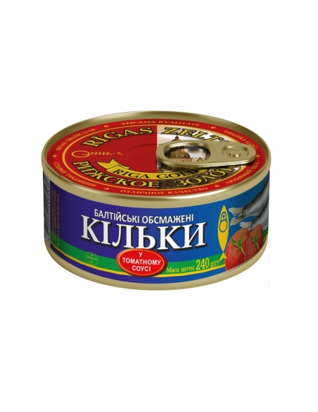 Консерви рибні"Кільки балтійські обсмажені у т/с, ж/б№3, з ключем, 240г.ТМ Ризьке золото(24шт в упак