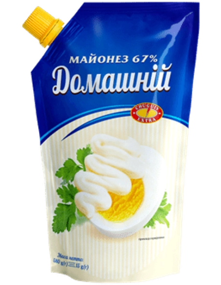 Майонез 67%"Домашній" дой-пак зі штуцером 500гр ТМ"Чугуєв-продукт"