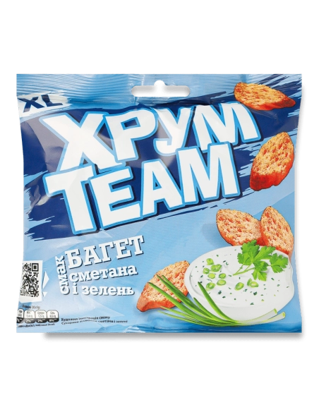 Сухарики зі смаком сметани і зелені , серія "Багет" ТМ"ХрумTeam" 60г